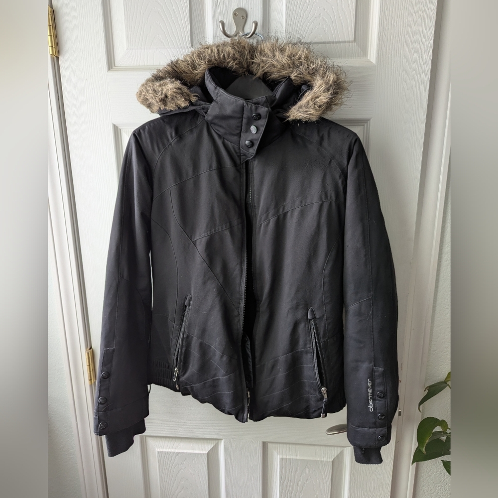 Women's Obermeyer Black Fur-Trimmed Winter Jacket - Small